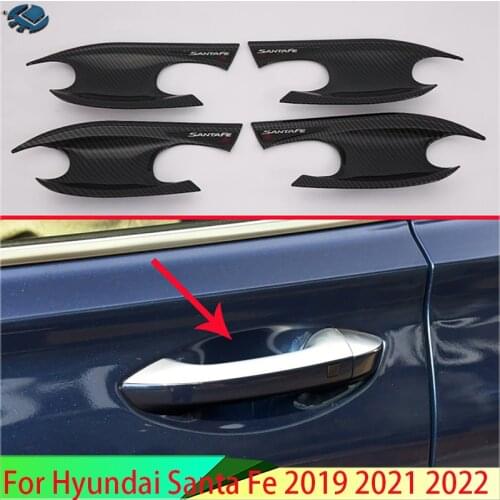 For Hyundai Santa Fe 2019 2020 Carbon Fiber Style Door Handle Bowl Cover Cup Cavity Trim Insert Catch Molding