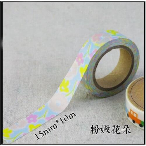 Free shipping washi paper tape/15mm*10m color beautiful pink yellow and blue flower masking japan washi tape