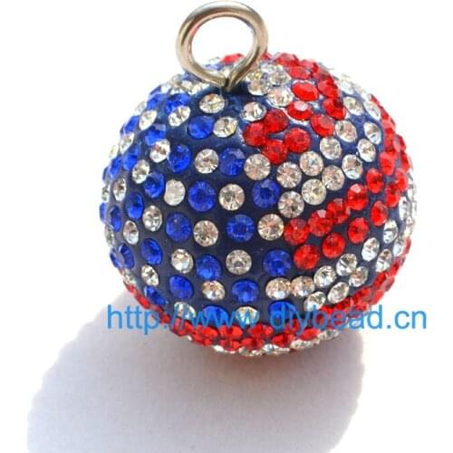 Shining Jewelry Accessory,30MM Rhinestone Charm,Mix Color American Flag,Round Shape Pendant,Crystal Decoration