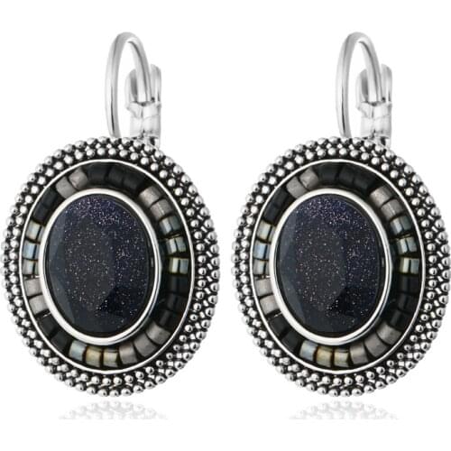Bohemian Vintage Crystal Rhinestone Oval Stone Statement Clip Earrings Ethnic Jewelry Wholesale Hot Sale Gift