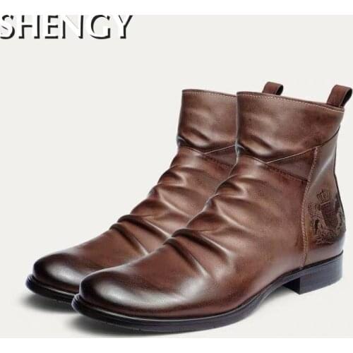New Men Boots Autumn Shoes Male Leather Casual Ankle Boots Mens Breathable Anti-Slip Luxury Business Oxford Shoes