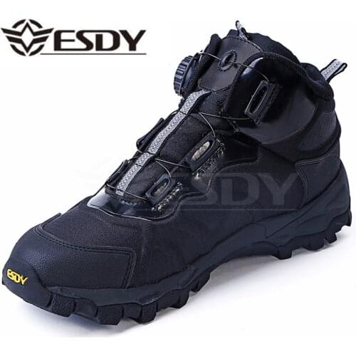 Men Tactical Military Boots Winter Leather Lace Up Combat Army Ankle Boots Mens Flat Safety Work Shoes