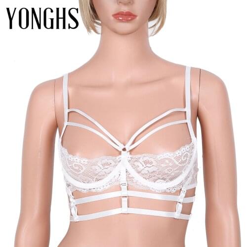 Women Strappy See-Through Lace Unlined Underwired Bra Lingerie Adjustable Spaghetti Strap Bikini Top for Honeymoon Anniversary