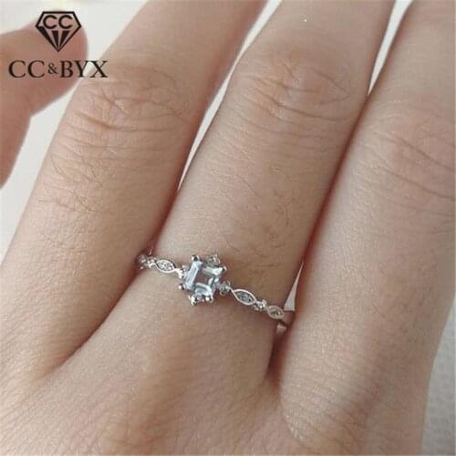 CC Wedding Rings For Women Simple Blue Cubic Zirconia Ring Romantic Bridal Engagement Bijoux White Gold Color Anel CC2151