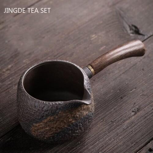 Japanese Style Coarse Pottery Teapot Ebony Side Handle Tea Pot Gold lron glaze Fair Cup Handmade Tea Ceremony Supplies 240ml