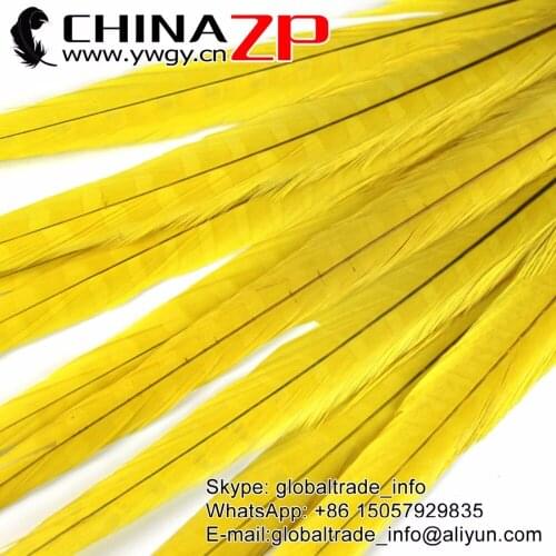 CHINAZP Factory 100pcs/lot 40-45cm length Top Quality Yellow Dyed Ringneck Pheasant Tail Feathers