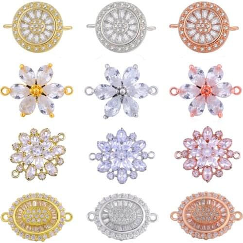 Juya 3pcs/lot DIY Decorative Cubic Zirconia Flower Charm Connectors Accessories For Handmade Bracelet Earring Jewelry Making