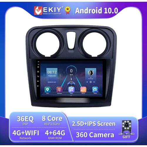 EKIY 9" IPS 8 Core Android 9.0 GPS Navigation Multimedia Player For Renault Logan Sandero 2014-2017 Support WIFI FM 360° Camera