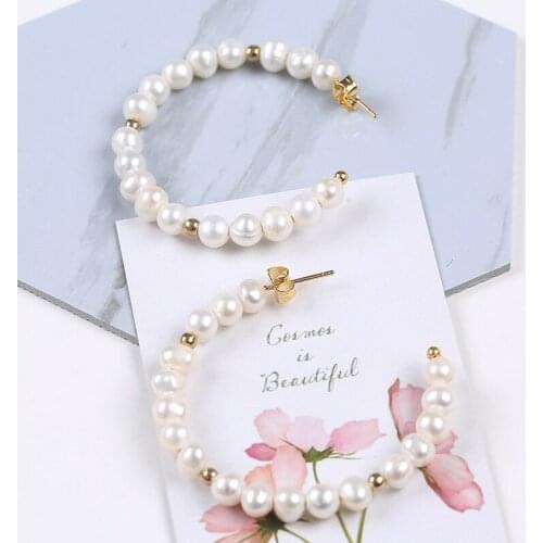 INS Simple Style Natural Pearl Jewelry Big Letter C Earrings For Women