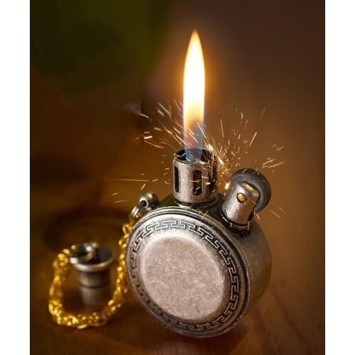 Mini Retro Pocket Watch Shape Kerosene Lighter Metal Classic Grinding Wheel Ignition Lighters Cigarette Accessories Gifts ForMen