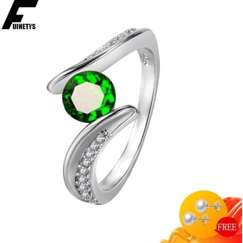 Trendy 925 Silver Jewelry Rings Round Shape Emerald Zircon Gemstones Finger Ring for Women Wedding Engagement Promise Party Gift