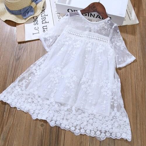 2020 New Baby Girl Summer Dress Kids Girls White Lace Flowers Embroidery Short Sleeved Princess Birthday Dresses Vestido Clothes