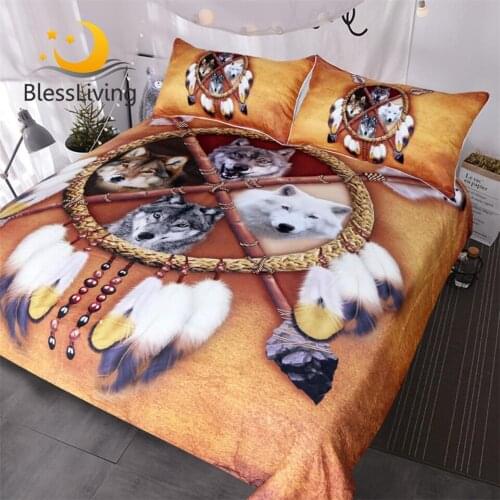 Wolves Bedding Set Queen Dreamcatcher Wolf Duvet Cover Wild Animal Bedclothes 3D Print Tribal Drop Ship Bedspreads