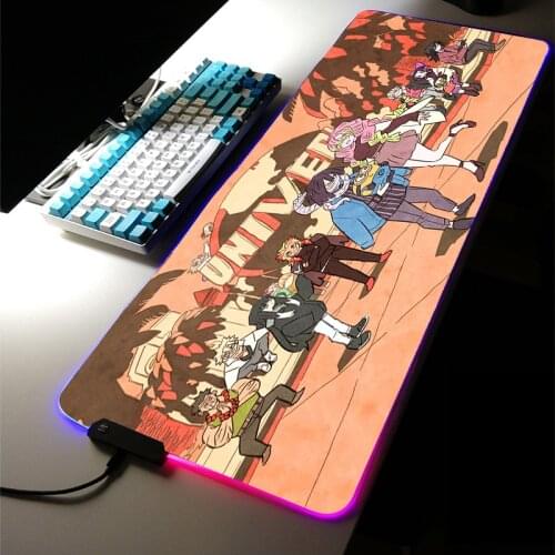 Anime Demon Slayer RGB LED Light Gaming Accessories Kimetsu No Yaiba Cute MousePad Large Keyboard Non-Slip Game Desk Mat for LOL
