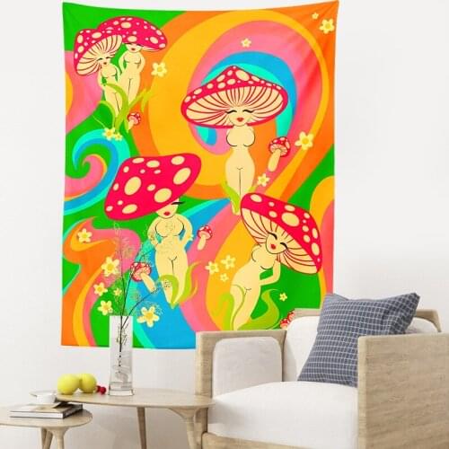 Colorful Psychedelic Mushroom Tapestry 80S Tapestry Bohemian Style Decoration Gypsy Hippie Mattress Tapestry Decor Room Decor