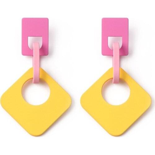 Contrast Stitching Geometric Frosted Acrylic Earrings Sugar Fruit Color Trendsetter Jewelly