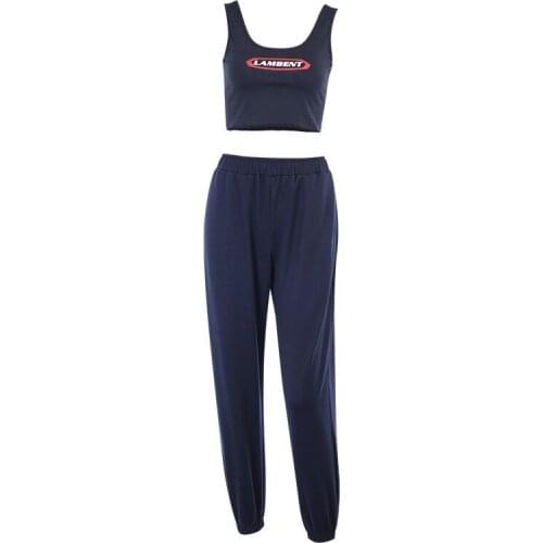 Cute Tops Long Panty Suit Women High Street Dark Blue Tank Top Suits One Set Summer Hot Vacation Clothing Casual Daily Clothes