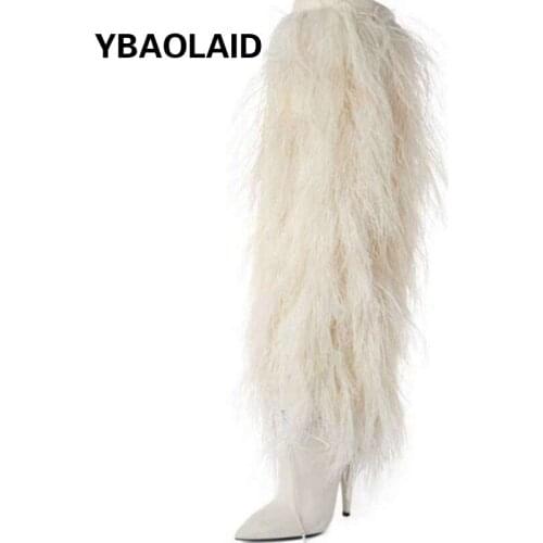 Fashion Pure Color Fur One Stiletto High-heeled Fashion Boots for Fall/winter 2021 New Pointed Hairy High-heeled Boots