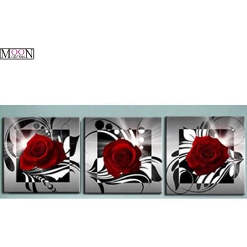 MOONCRESIN DIY 5D Diamond Painting Cross Stitch Red Rose 3PC/SET Diamond Mosaic Square Full Diamond Embroider Decoration Cartoon