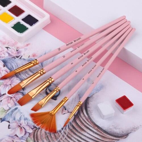 Artist Paint Brush Set 6Pcs High Quality Nylon Hair Wood Black Handle Watercolor Acrylic Oil Brush Painting Art Supplies