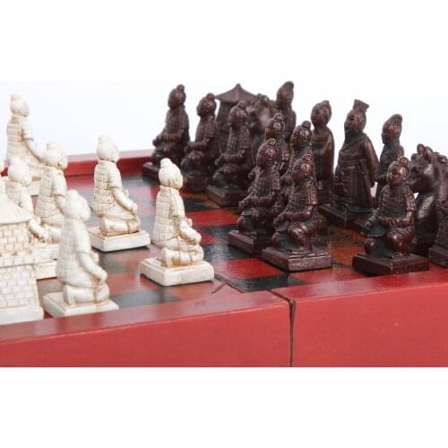 Terracotta Warriors Chess Set 8" Folding Chessboard Handcrafted Carved