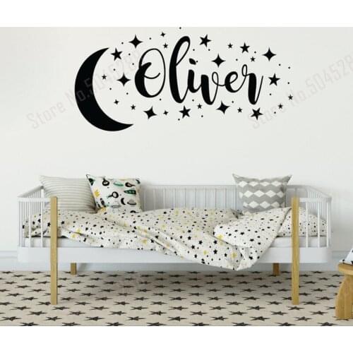 Girl Name Wall Decal Personalized Name Stickers Moon Star Decal Name Decal for Nursery Nursery Decor Girl Girl Room Decor Z633