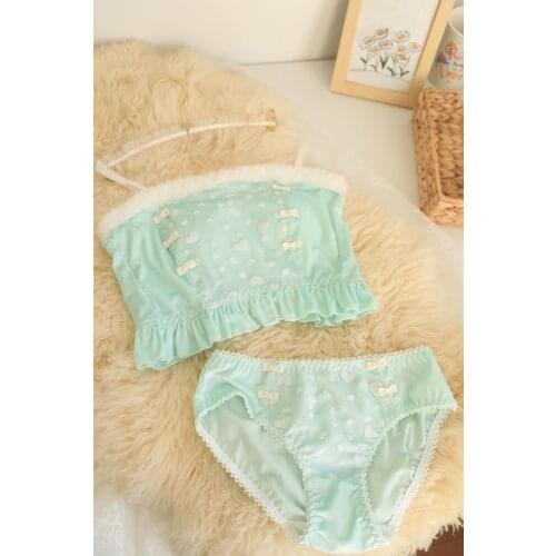 Lingerie cute soft girl underwear green girl princess plush no steel ring tube top bra set plus size women bralette panty