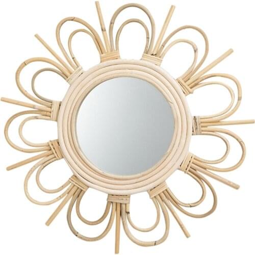 Nordic Home Furnishing Rattan Decorative Mirror Wall Round Art Decoration Wall-Mounted Makeup Mirror