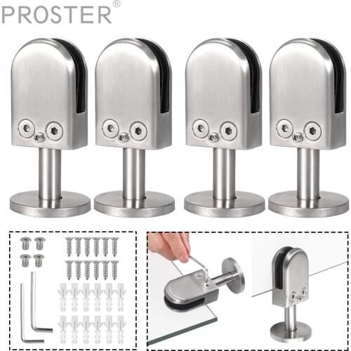 4Pcs Glass Clip Clamp Support Bracket Stainless Steel Flat Back Floor Mount Posts Glass Clamps 8-12mm for Swimming Pool Handrail