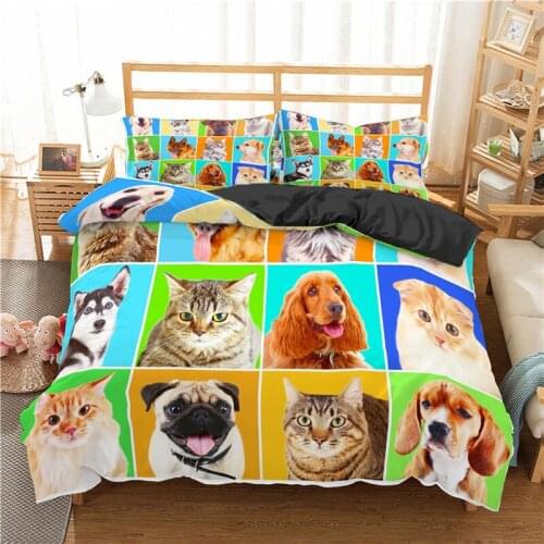 Luxury 3D Pet Dog Cat Print Kids Bedding Set Comfortable Animal Duvet Cover Pillowcase Home Living Single Queen and King Size