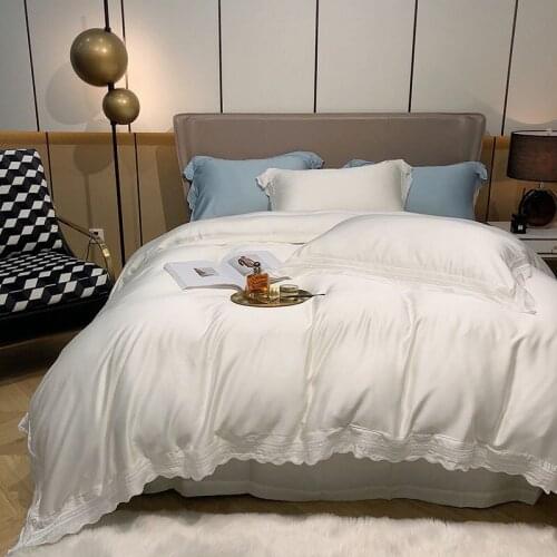 Luxury Bedding Set Queen King Size Nordic Tencel Flat Bed Shhet Plain White Duvet Cover 220X240 Bedspread Quilt Cover
