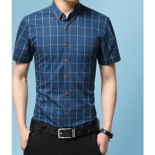 MenS Business Formal Plaid Short Sleeve Shirt Korean Style Slim Classic Fashion Casual Thin Shirt Male Summer New Brand Tops