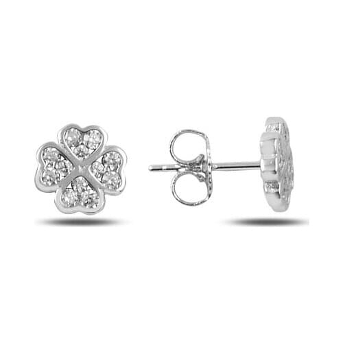 Silverlina Silver Zircon Stone Clover Earrings