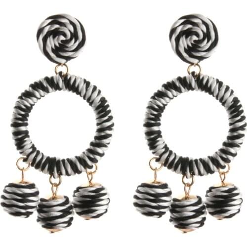 Zouchunfu Oorbellen Hand-Knitted Fashion Multicolor Round Drop Earrings for Women Elegant Pendant Wedding Earrings Brincos