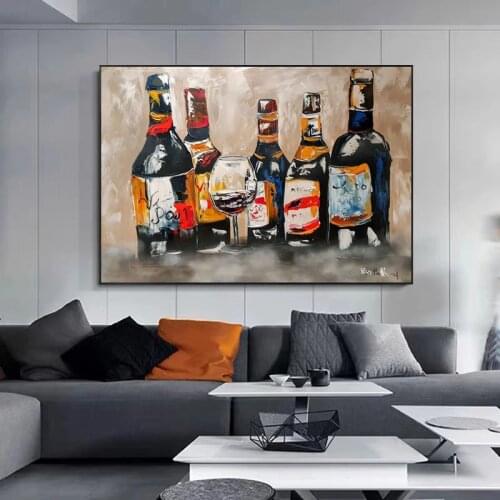Modern Abstract Art Graffiti Wine Glass Canvas Painting Watercolor Posters and Print Wall Art Picture for Living Room Home Decor