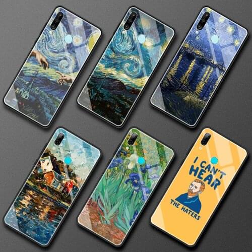 Glass Case for Huawei P30 Lite P40 Pro P20 P Smart Z Honor 30 9X 8X Y7 Y9 2019 Movil Luxury Smartphone Cover Van Gogh Sunflower