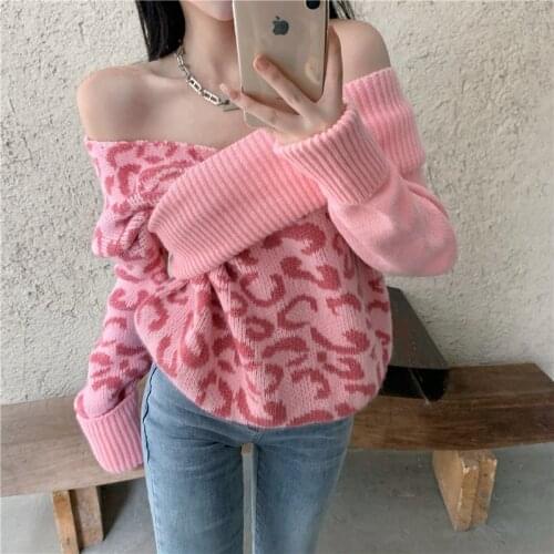 Leopard print retro chic cropped sweater elegant fashion casual knitted sweater all-match spring outgoing pullovers 2021 new top