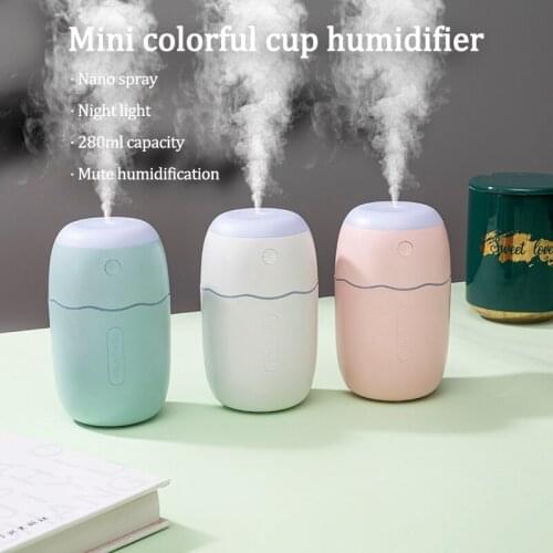 Newest 280ML Air Humidifier Mini Ultrasonic Aroma Essential Oil Diffuser For Home Car USB Fogger Mist Maker with LED Night Lamp