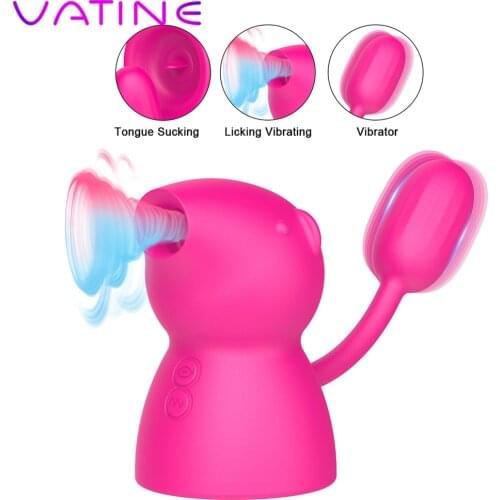 VATINE 3 In 1 Pig Shae Tongue Licking Nipple Sucking Vibrator Egg Vagina Ball Massage Clitoris Stimulator Sex Toys for Women