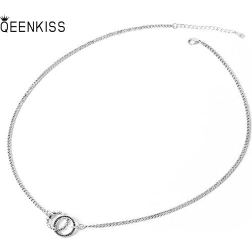 QUEENKISS NC6111 Fine Jewelry Wholesale Fashion Lady Girl Birthday Wedding Gift Round Skull 925 Sterling Silver Pendant Necklace