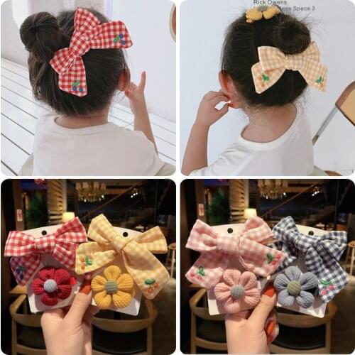 2Pcs Lovely Flowers Hair Pins Ponytail Cute Bow and Flower Hair Clip Fashion Girls Kids Hair Holder Hair Accessories