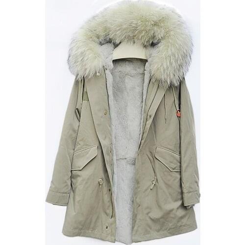 CX-G-P-07A Army Parka Real Rex Rabbit Lining Big Raccoon Fur Collar Hooded Winter Parka Coat