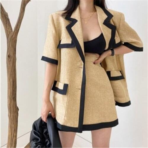 Fashion Womens Two Pieces New Autumn Korean OL Style V-neck Half Sleeve Mid-length Outwear+Irregular Skirt Set For Female 2020