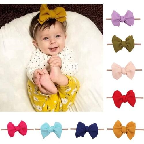 New Arrival 7'' Hair Bow Hairband Texture Nylon Headband For Girls Soft Solid Elastic Nylon Headwear Kids DIY Hair Accessories