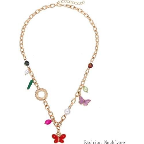 New Colorful Women Necklace Butterfly Pendant Metal Gold Color Womens Neck Chain Jewelry Accessories Halloween Birthday Gift
