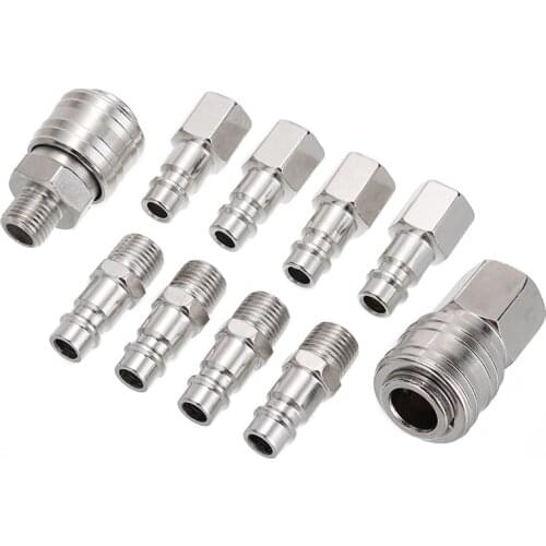 10pcs/set 1/4" Air Line Hose Fitting BSP Air Line Fitting Male Female Thread Compressor Connector Coupler Pneumatic Tools Euro