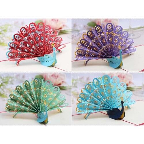 10pcs 3D Peacock Handmade Kirigami Origami Wedding Party Invitation Cards Greeding Birthday Card Postcard