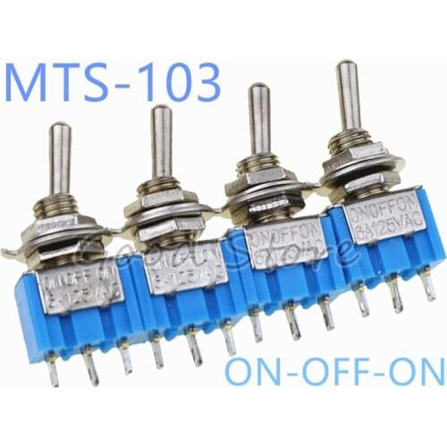 10Pcs ON-OFF-ON Light blue 3Pin 3 Position Latching MTS-103 AC 125V/6A 250V/3A Power Button Switch Car DL
