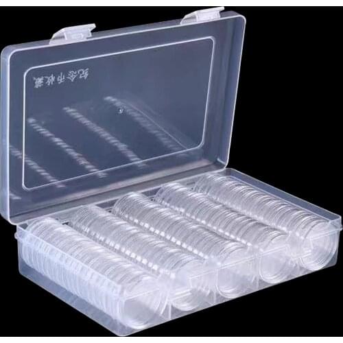 100PCS 27mm Clear Plastic Round Coin Capsules Container Box for Coins Medals Stamp Collection Supplies