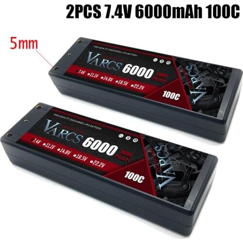 2PCS VARCS RC Lipo Battery 2S 7.4V 6000mAh 100C/200C 5MM HardCase for RC 1/8 /10 Car Off-Road Buggy Truck Boats Salash Parts